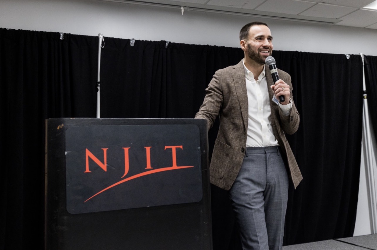 Dom speaking at an NJIT event